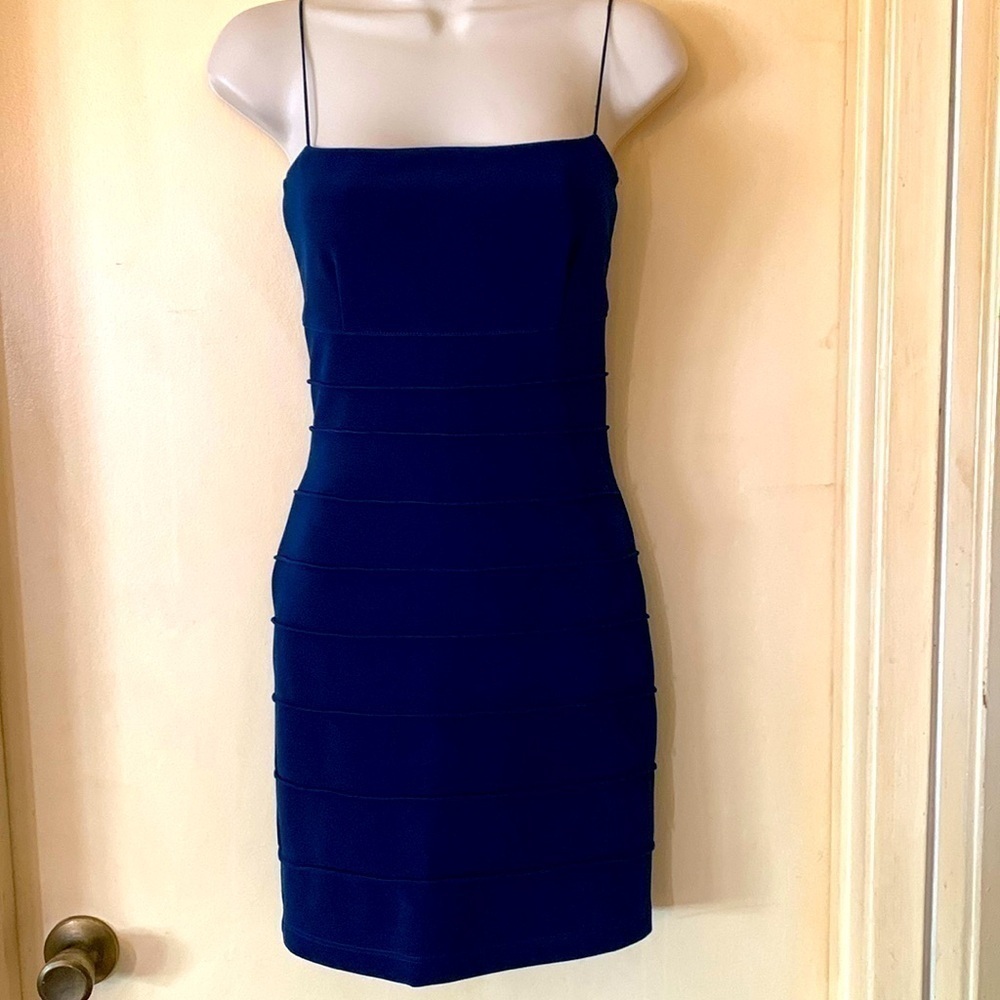 Peep navy blue bodycon casual spaghetti strap dress size S